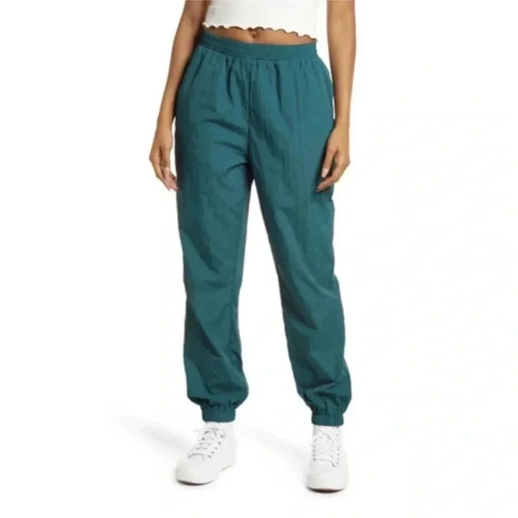 🎆 Bp Nordstrom Nylon Track Pants Green Moss Large Elastic Waist Adjustable teal - Picture 1 of 9